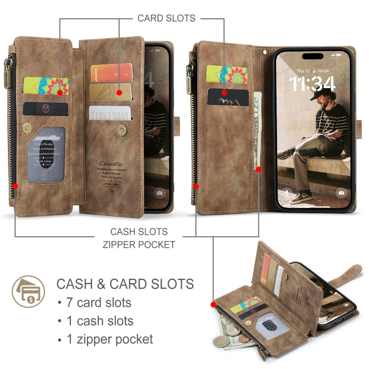For iPhone 16 Pro CaseMe C30 Card Slots Zipper Wallet Leather Phone Case(Brown) - iPhone 16 Pro Cases by CaseMe | Online Shopping South Africa | PMC TechLife | Buy Now Pay Later Mobicred