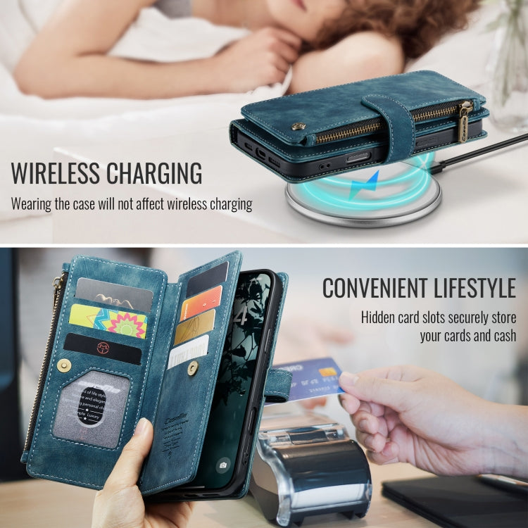 For iPhone 16 Pro Max CaseMe C30 Card Slots Zipper Wallet Leather Phone Case(Blue) - iPhone 16 Pro Max Cases by CaseMe | Online Shopping South Africa | PMC TechLife | Buy Now Pay Later Mobicred