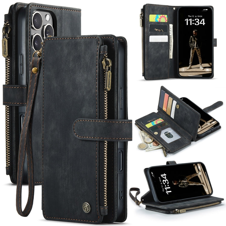 For iPhone 16 Pro Max CaseMe C30 Card Slots Zipper Wallet Leather Phone Case(Black) - iPhone 16 Pro Max Cases by CaseMe | Online Shopping South Africa | PMC Jewellery | Buy Now Pay Later Mobicred