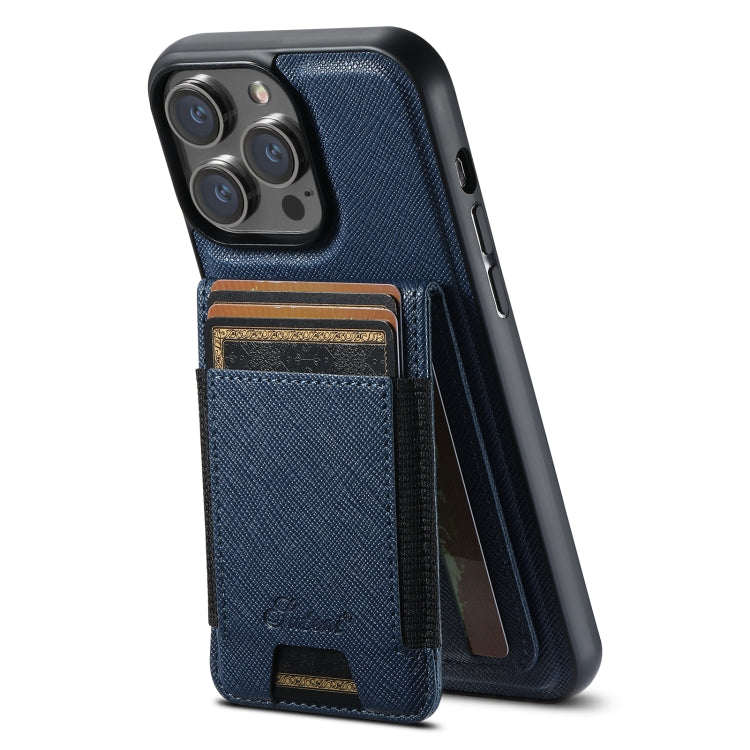 For iPhone 16 Pro Max Suteni H17 Cross Grain Leather MagSafe Detachable Wallet Phone Case(Blue) - free shipping - PMC Jewellery - Order now!