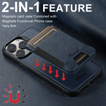 For iPhone 16 Pro Max Suteni H17 Cross Grain Leather MagSafe Detachable Wallet Phone Case(Blue) - iPhone 16 Pro Max Cases by Suteni | Online Shopping South Africa | PMC Jewellery | Buy Now Pay Later Mobicred