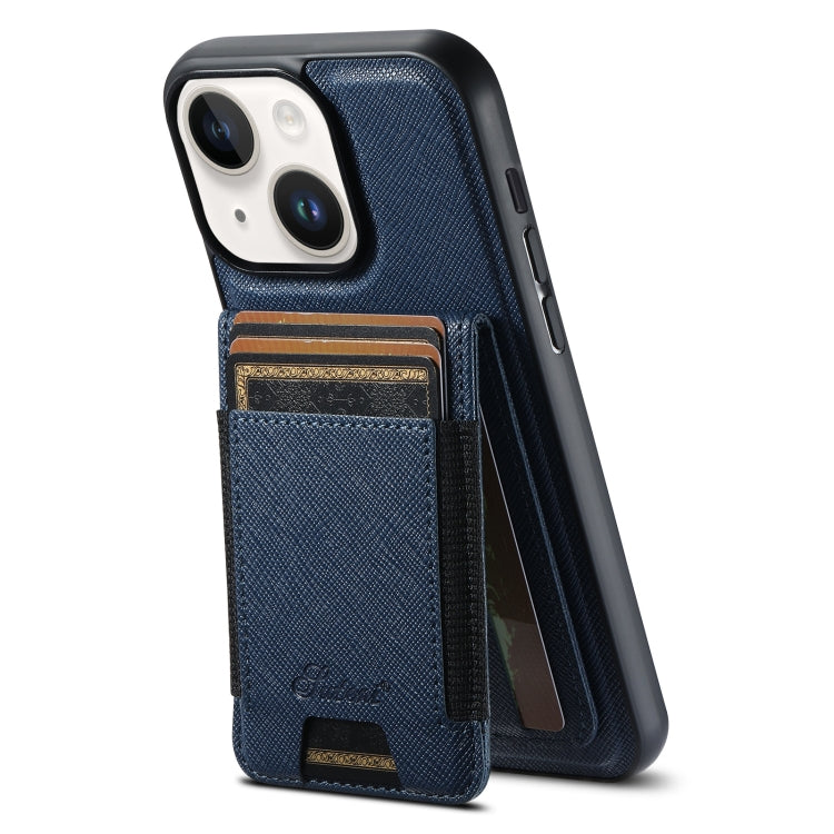 For iPhone 15 Plus Suteni H17 Cross Grain Leather MagSafe Detachable Wallet Phone Case(Blue) - iPhone 15 Plus Cases by Suteni | Online Shopping South Africa | PMC Jewellery | Buy Now Pay Later Mobicred