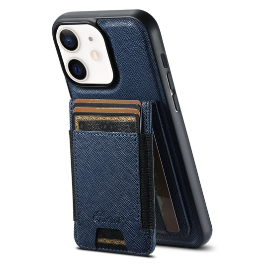 For iPhone 12 Suteni H17 Cross Grain Leather MagSafe Detachable Wallet Phone Case(Blue) - iPhone 12 / 12 Pro Cases by Suteni | Online Shopping South Africa | PMC Jewellery | Buy Now Pay Later Mobicred