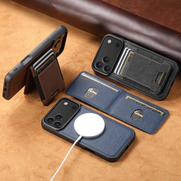 For iPhone 13 Pro Max Suteni H17 Cross Grain Leather MagSafe Detachable Wallet Phone Case(Brown) - free shipping - PMC Jewellery - Order now!