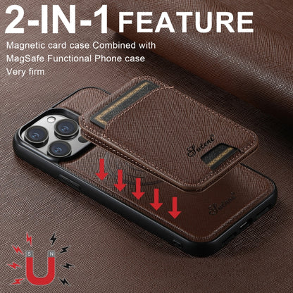 For iPhone 14 Plus Suteni H18 Cross Grain MagSafe Wallet Leather Phone Case(Brown) - iPhone 14 Plus Cases by Suteni | Online Shopping South Africa | PMC Jewellery | Buy Now Pay Later Mobicred