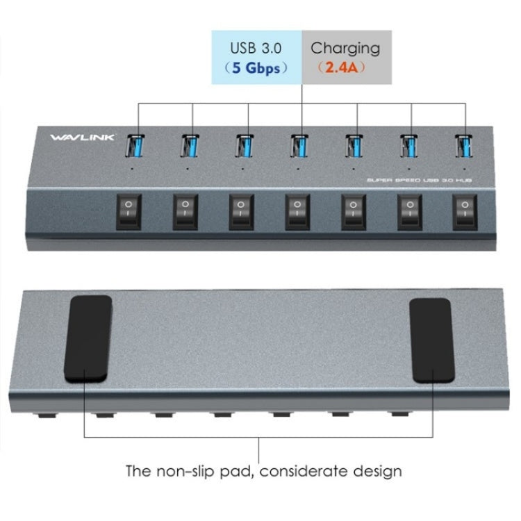 WAVLINK UH3076 5Gbps 7-port USB 3.0 Hub with Independent Switch and LED Indicator(EU Plug) - free shipping - PMC Jewellery - Order now!