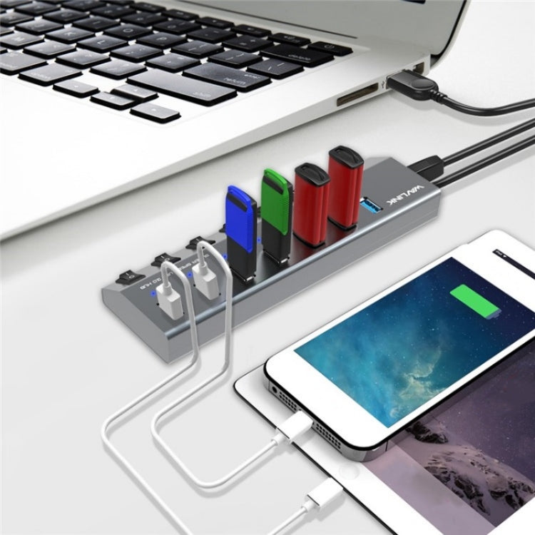 WAVLINK UH3076 5Gbps 7-port USB 3.0 Hub with Independent Switch and LED Indicator(EU Plug) - free shipping - PMC Jewellery - Order now!