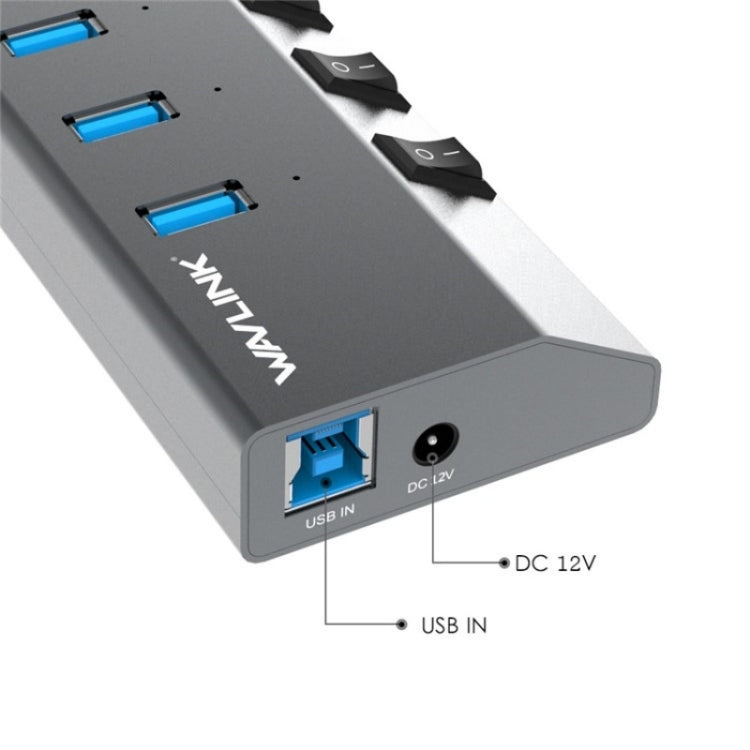 WAVLINK UH3076 5Gbps 7-port USB 3.0 Hub with Independent Switch and LED Indicator(EU Plug) - USB 3.0 HUB by WAVLINK | Online Shopping South Africa | PMC Jewellery | Buy Now Pay Later Mobicred