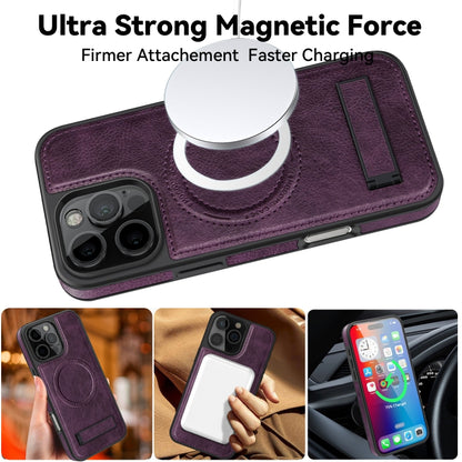 For iPhone 16 Pro Max Multi-function Holder MagSafe PU Phone Case(Purple) - More iPhone Cases by PMC Jewellery | Online Shopping South Africa | PMC Jewellery | Buy Now Pay Later Mobicred