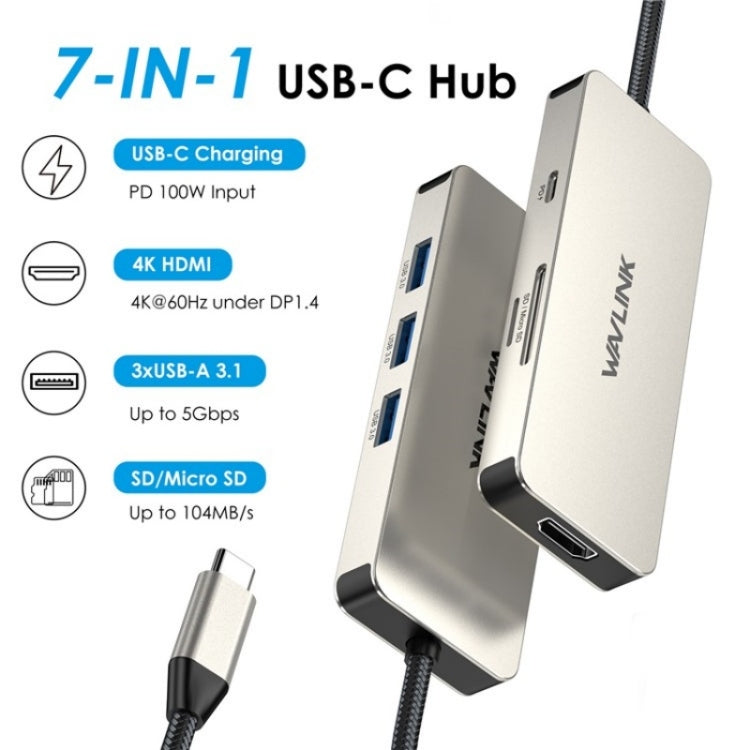 WAVLINK UHP3416 7-in-1 PD100W Charging SD / TF Card Reader 4K HD Type-C Docking Station(Silver) - free shipping - PMC Jewellery - Order now!