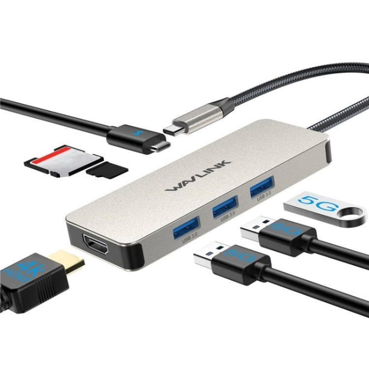 WAVLINK UHP3416 7-in-1 PD100W Charging SD / TF Card Reader 4K HD Type-C Docking Station(Rose Gold) - free shipping - PMC Jewellery - Order now!