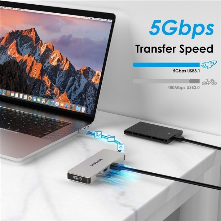 WAVLINK UHP3416 7-in-1 PD100W Charging SD / TF Card Reader 4K HD Type-C Docking Station(Rose Gold) - free shipping - PMC Jewellery - Order now!