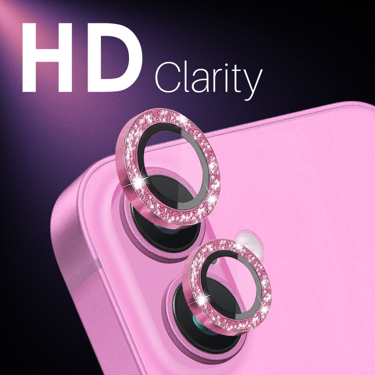 For iPhone 16 / 16 Plus NORTHJO Glitter Camera Lens Protector Tempered Glass Metal Ring Film(Rose) - iPhone 16 Tempered Glass by NORTHJO | Online Shopping South Africa | PMC Jewellery | Buy Now Pay Later Mobicred