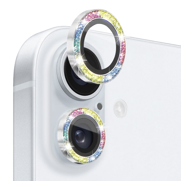 For iPhone 16 / 16 Plus NORTHJO Glitter Camera Lens Protector Tempered Glass Metal Ring Film(Colorful) - iPhone 16 Tempered Glass by NORTHJO | Online Shopping South Africa | PMC Jewellery | Buy Now Pay Later Mobicred