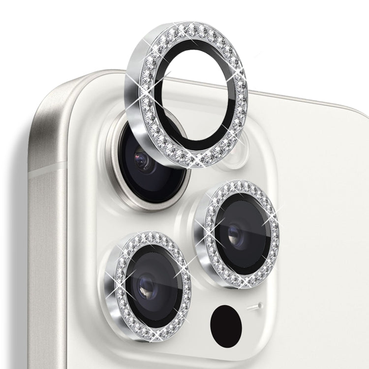 For iPhone 16 Pro / 16 Pro Max NORTHJO Rhinestone Camera Lens Protector Tempered Glass Metal Ring Film(Silver) - free shipping - PMC Jewellery - Order now!