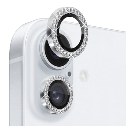 For iPhone 16 / 16 Plus NORTHJO Rhinestone Camera Lens Protector Tempered Glass Metal Ring Film(Silver) - iPhone 16 Tempered Glass by NORTHJO | Online Shopping South Africa | PMC Jewellery | Buy Now Pay Later Mobicred