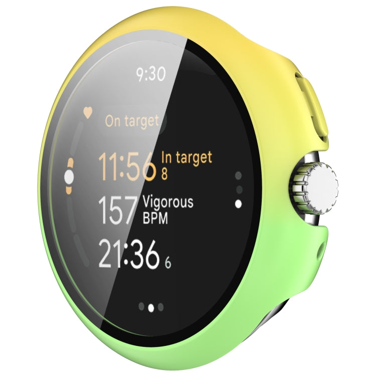 For Google Pixel Watch 3 41mm PC + Tempered Film Integrated Watch Protective Case(Yellow+Green) - Watch Cases by PMC TechLife | Online Shopping South Africa | PMC TechLife | Buy Now Pay Later Mobicred