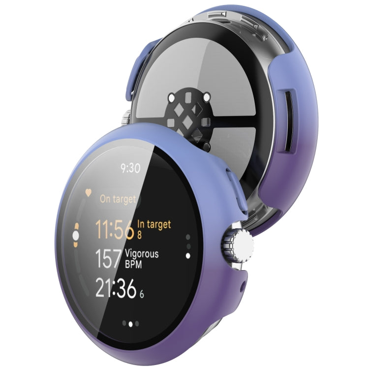 For Google Pixel Watch 3 45mm PC + Tempered Film Integrated Watch Protective Case(Blue+Purple) - Watch Cases by PMC TechLife | Online Shopping South Africa | PMC TechLife | Buy Now Pay Later Mobicred