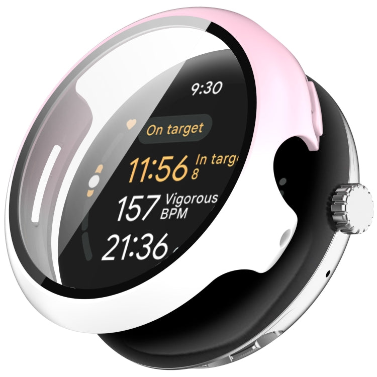 For Google Pixel Watch 3 45mm PC + Tempered Film Integrated Watch Protective Case(Pink+White) - Watch Cases by PMC TechLife | Online Shopping South Africa | PMC TechLife | Buy Now Pay Later Mobicred