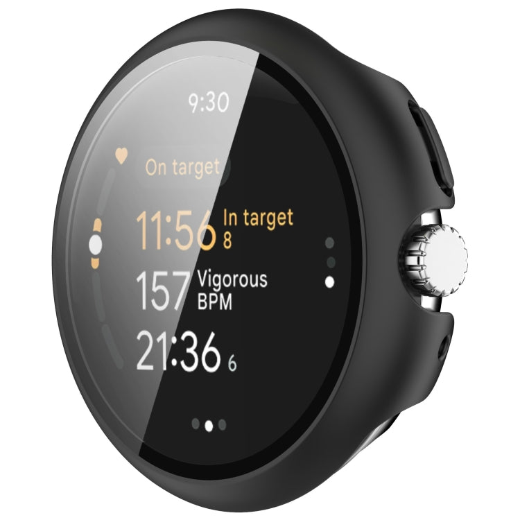 For Google Pixel Watch 3 45mm PC + Tempered Film Integrated Watch Protective Case(Black) - Watch Cases by PMC TechLife | Online Shopping South Africa | PMC TechLife | Buy Now Pay Later Mobicred