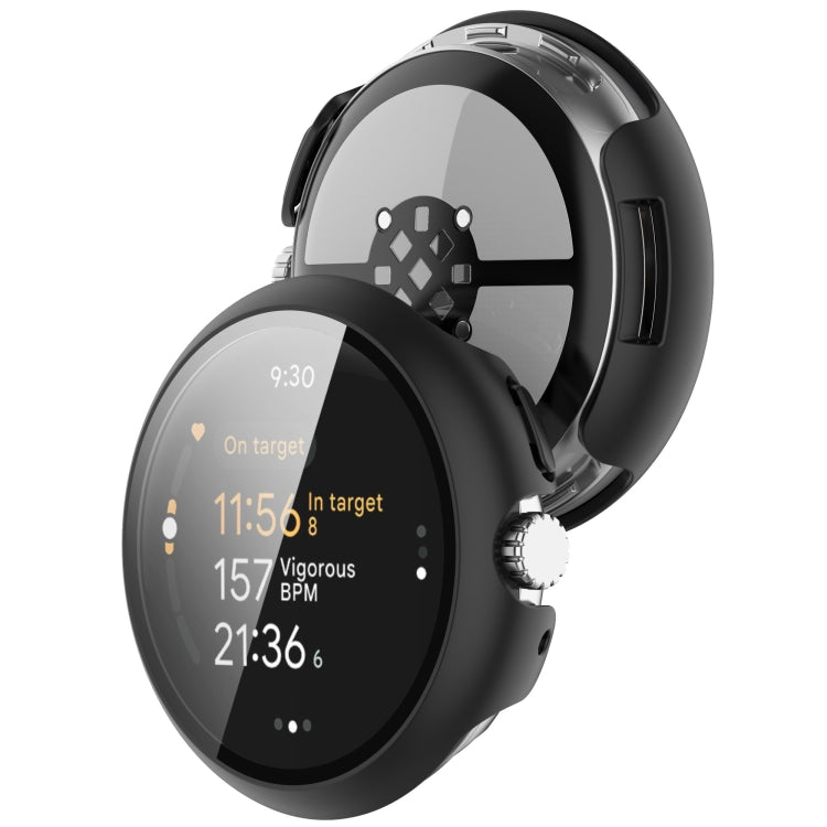 For Google Pixel Watch 3 45mm PC + Tempered Film Integrated Watch Protective Case(Black) - Watch Cases by PMC TechLife | Online Shopping South Africa | PMC TechLife | Buy Now Pay Later Mobicred