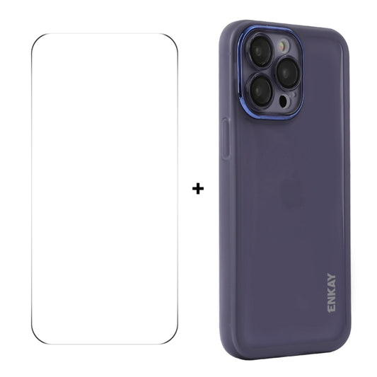 For iPhone 16 Pro Max ENKAY Hat-Prince Translucent Matte TPU Phone Case with Lens Film + 9H Big Arc Edge Film(Purple) - iPhone 16 Pro Max Cases by ENKAY | Online Shopping South Africa | PMC Jewellery | Buy Now Pay Later Mobicred