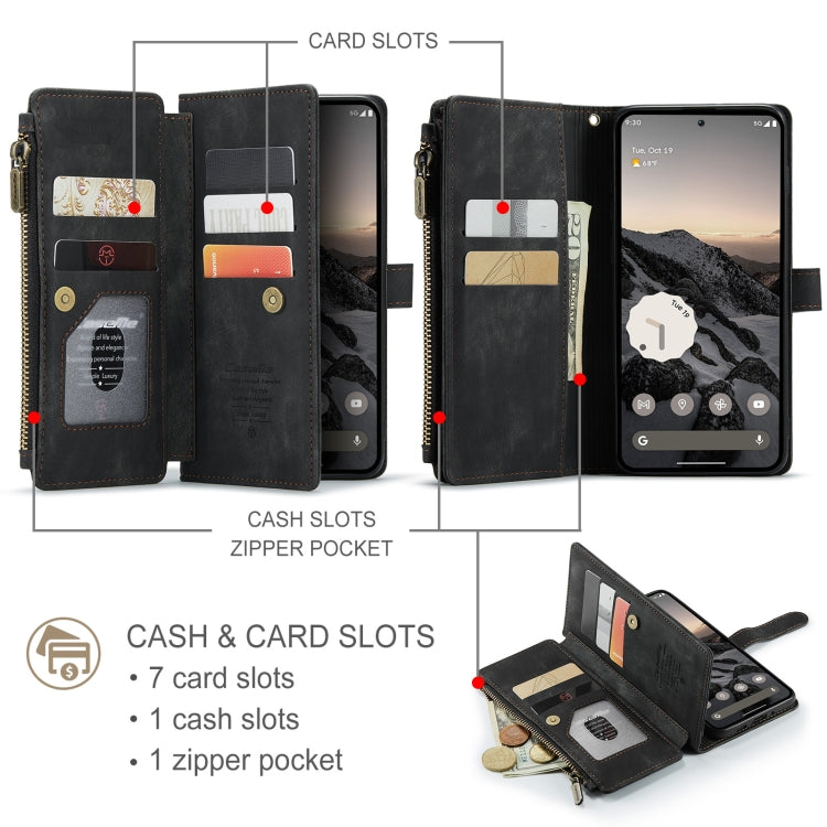 For Google Pixel 9 / 9 Pro CaseMe C30 Card Slots Zipper Wallet Leather Phone Case(Black) - free shipping - PMC Jewellery - Order now!
