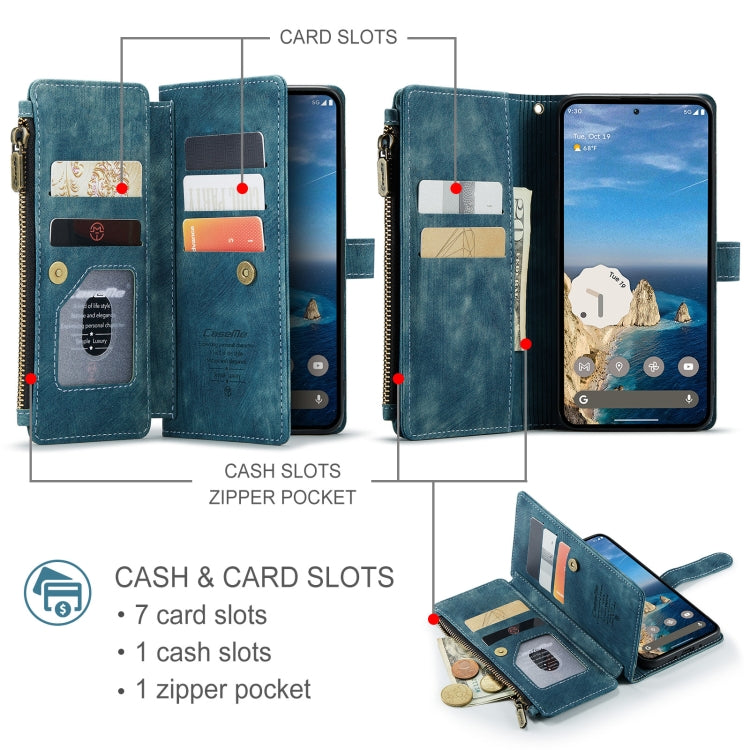 For Google Pixel 9 / 9 Pro CaseMe C30 Card Slots Zipper Wallet Leather Phone Case(Blue) - Google Cases by CaseMe | Online Shopping South Africa | PMC Jewellery | Buy Now Pay Later Mobicred