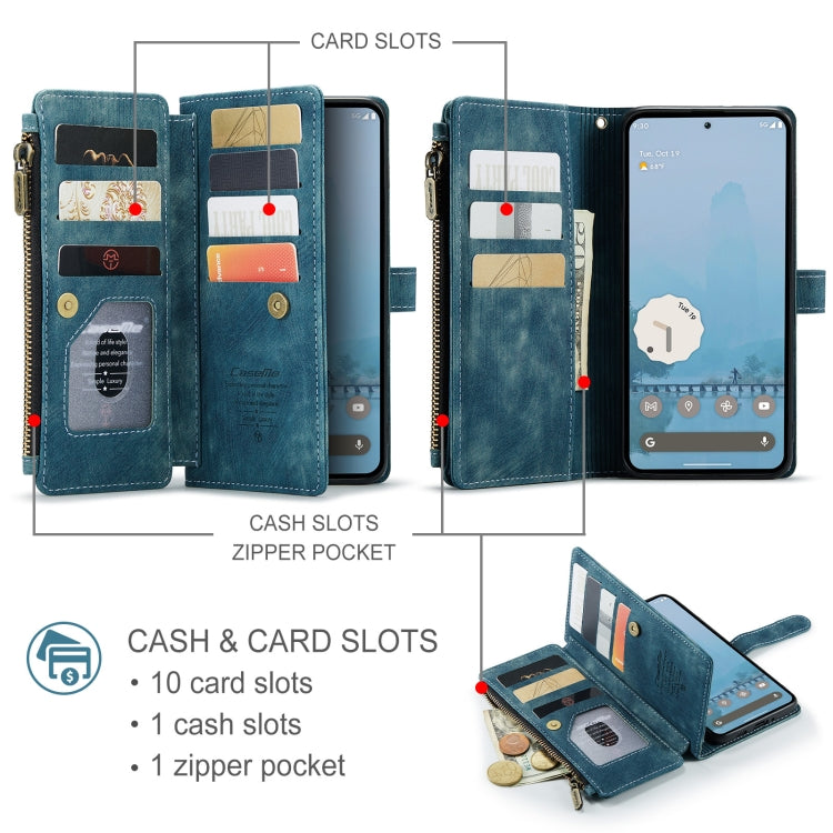 For Google Pixel 9 Pro XL CaseMe C30 Card Slots Zipper Wallet Leather Phone Case(Blue) - Google Cases by CaseMe | Online Shopping South Africa | PMC Jewellery | Buy Now Pay Later Mobicred