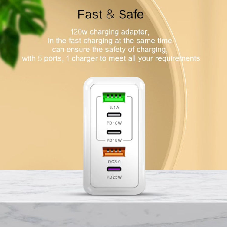 120W 3 PD Type-C Dual USB Multi Port Quick Charger for Mobile Phones, US Plug(Black) - free shipping - PMC Jewellery - Order now!