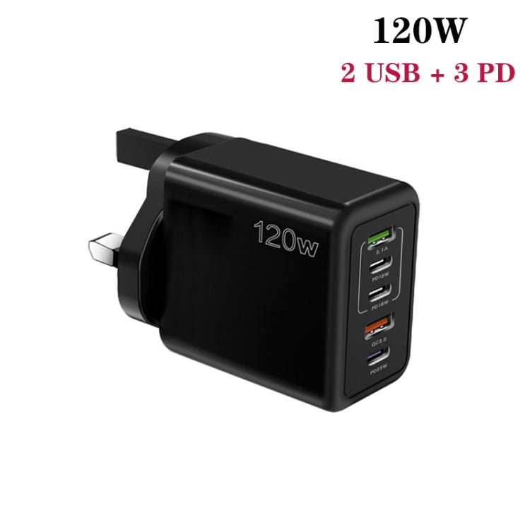 120W 3 PD Type-C Dual USB Multi Port Charger for Mobile Phones, UK Plug(Black) - USB Charger by PMC Jewellery | Online Shopping South Africa | PMC Jewellery | Buy Now Pay Later Mobicred