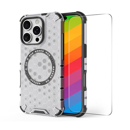 For iPhone 16 Pro Max ENKAY Hat-Prince Honeycomb MagSafe Shockproof Phone Case with Large Arc Edge Film(White) - iPhone 16 Pro Max Cases by ENKAY | Online Shopping South Africa | PMC Jewellery | Buy Now Pay Later Mobicred