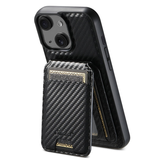 For iPhone 15 Suteni TXWH18 Carbon Fiber Texture Detachable Wallet MagSafe Phone Case(Black) - iPhone 15 Cases by Suteni | Online Shopping South Africa | PMC Jewellery | Buy Now Pay Later Mobicred