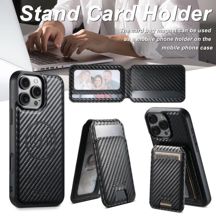 For iPhone 16 Pro Suteni TXWH18 Carbon Fiber Texture Detachable Wallet MagSafe Phone Case(Black) - iPhone 16 Pro Cases by Suteni | Online Shopping South Africa | PMC Jewellery | Buy Now Pay Later Mobicred