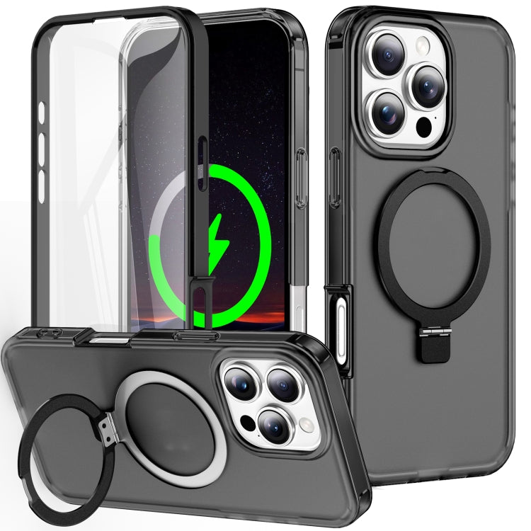 For iPhone 16 Pro Max Frosted Skin Feel MagSafe Holder 360 Full Body Phone Case(Black) - iPhone 16 Pro Max Cases by PMC Jewellery | Online Shopping South Africa | PMC Jewellery | Buy Now Pay Later Mobicred