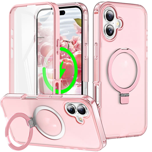 For iPhone 16 Frosted Skin Feel MagSafe Holder 360 Full Body Phone Case(Pink) - iPhone 16 Cases by PMC Jewellery | Online Shopping South Africa | PMC Jewellery | Buy Now Pay Later Mobicred