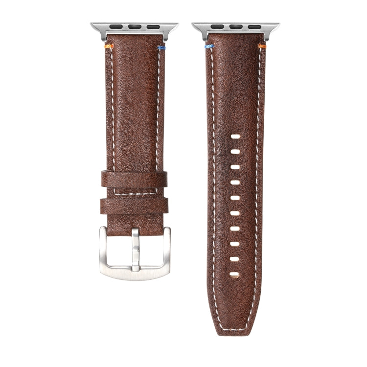 Stitched Genuine Leather Watch Band For Apple Watch 46mm / 49mm / 45mm / 44mm(Pull Up Leather Coffee) - Watch Bands by PMC TechLife | Online Shopping South Africa | PMC TechLife | Buy Now Pay Later Mobicred