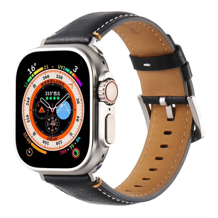 Stitched Genuine Leather Watch Band For Apple Watch 42mm / 41mm / 40mm / 38mm(Pull Up Leather Black) - Watch Bands by PMC TechLife | Online Shopping South Africa | PMC TechLife | Buy Now Pay Later Mobicred