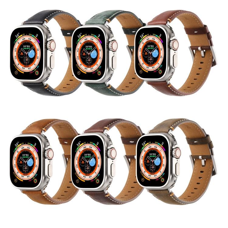 Stitched Genuine Leather Watch Band For Apple Watch 46mm / 49mm / 45mm / 44mm(Pull Up Leather Black) - Watch Bands by PMC TechLife | Online Shopping South Africa | PMC TechLife | Buy Now Pay Later Mobicred