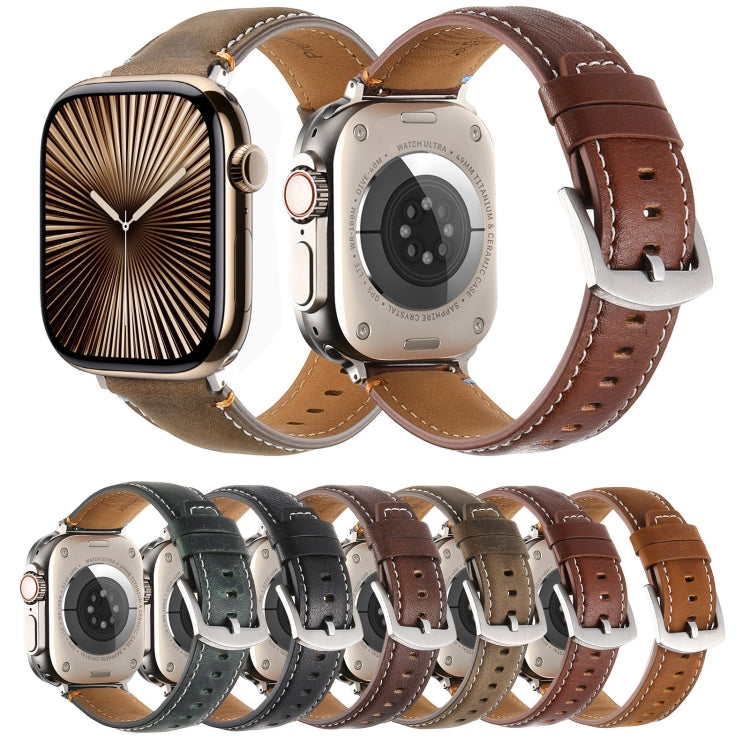 Stitched Genuine Leather Watch Band For Apple Watch 42mm / 41mm / 40mm / 38mm(Pull Up Leather Brown) - Watch Bands by PMC TechLife | Online Shopping South Africa | PMC TechLife | Buy Now Pay Later Mobicred