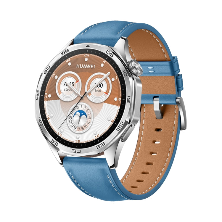 For Huawei Watch GT 5 46mm Silver Buckle Genuine Leather Watch Band(Blue) - free shipping - PMC TechLife - Order now!
