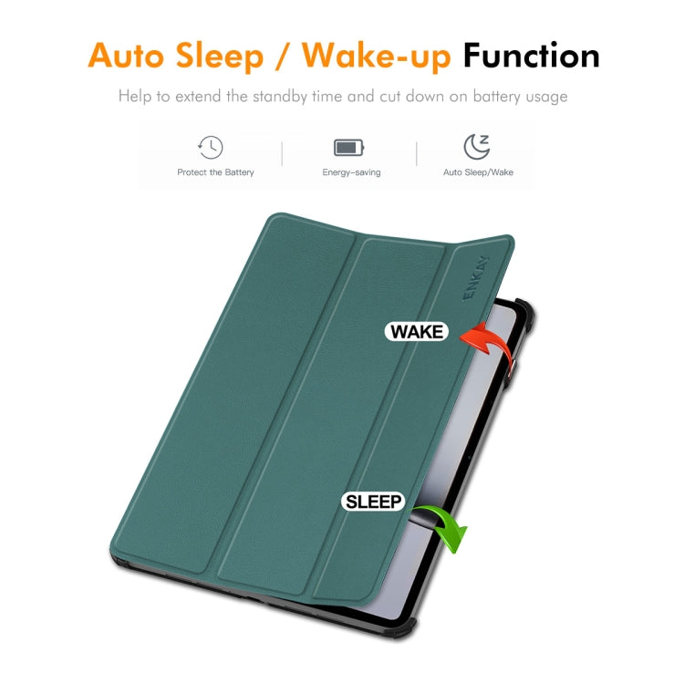 For OnePlus Pad 2 / Pad Pro 12.1 ENKAY Tri-fold Custer Texture Platic Leather Smart Tablet Case(Dark Green) - free shipping - PMC TechLife - Order now!