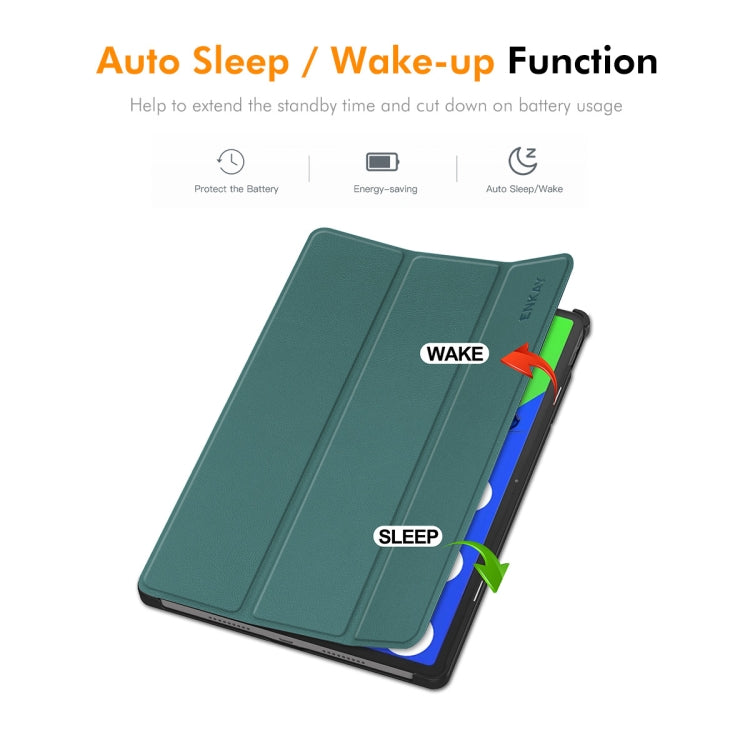 For Lenovo Xiaoxin Pad Pro 12.7 2025 ENKAY Tri-fold Custer Texture Platic Leather Smart Tablet Case(Dark Blue) - free shipping - PMC TechLife - Order now!
