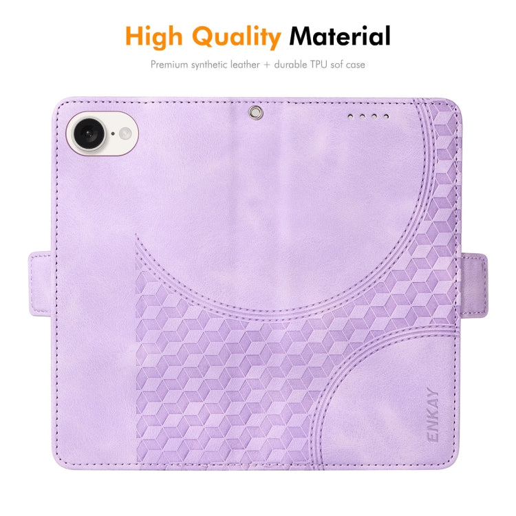 For iPhone 16e ENKAY Embossed Rhombus Starry Leather Phone Case with Screen Film(Blue) - iPhone 16e Cases by ENKAY | Online Shopping South Africa | PMC TechLife | Buy Now Pay Later Mobicred