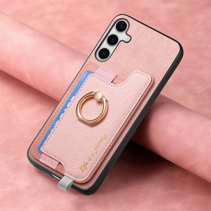 For Samsung Galaxy S25 Ultra 5G Retro Cross Leather Ring Horizontal Insert Card Bag MagSafe Phone Case(Pink) - Galaxy S25 Ultra 5G Cases by PMC Jewellery | Online Shopping South Africa | PMC Jewellery | Buy Now Pay Later Mobicred