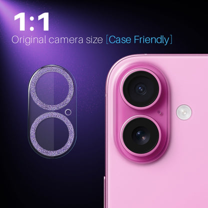 For iPhone 16 / 16 Plus NORTHJO Camera Lens Protector Glitter Ring 3D Tempered Glass Film(Purple) - iPhone 16 Plus Tempered Glass by NORTHJO | Online Shopping South Africa | PMC Jewellery | Buy Now Pay Later Mobicred