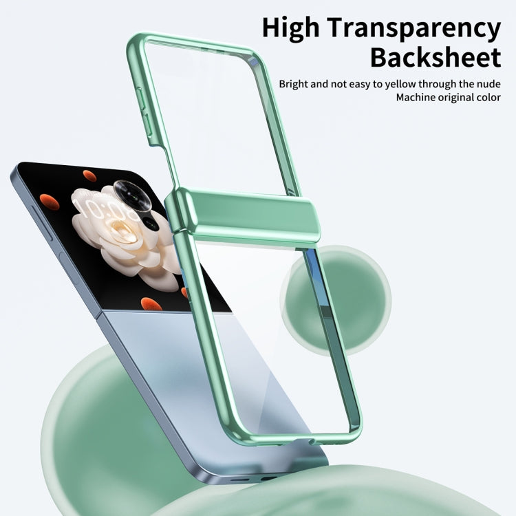 For Honor Magic V Flip Plating Transparent Folding Hinged Phone Case(Green) - Honor Cases by PMC TechLife | Online Shopping South Africa | PMC TechLife | Buy Now Pay Later Mobicred