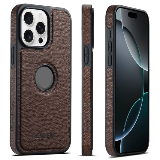 For iPhone 16 Pro Suteni G1 Cross Texture MagSafe Phone Case(Brown) - iPhone 16 Pro Cases by Suteni | Online Shopping South Africa | PMC Jewellery | Buy Now Pay Later Mobicred