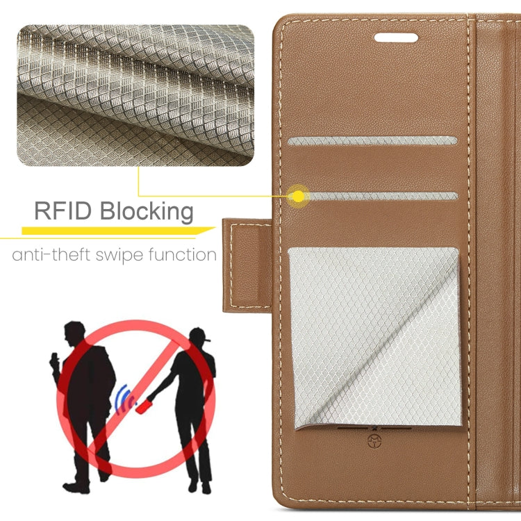 For OPPO Reno12 F /12 FS 5G CaseMe 023 Butterfly Buckle Litchi Texture RFID Anti-theft Leather Phone Case(Brown) - Reno12 F Cases by CaseMe | Online Shopping South Africa | PMC Jewellery | Buy Now Pay Later Mobicred