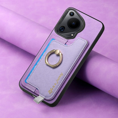 For Huawei Pura 70 Ultra Retro Magsafe Cross Leather Ring Holder Card Bag Phone Case(Purple) - Huawei Cases by PMC Jewellery | Online Shopping South Africa | PMC Jewellery | Buy Now Pay Later Mobicred